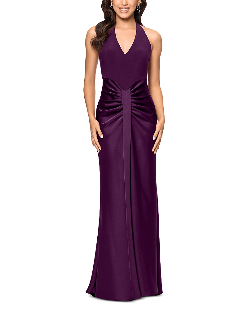 AQUA HALTER MIXED MEDIA GOWN - EXCLUSIVE