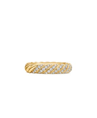 Sculpted Cable Pav&eacute; Band Ring in 18K Yellow Gold with Diamonds