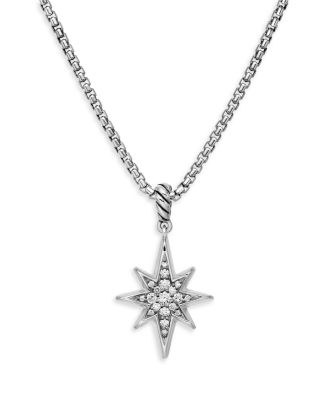 David Yurman - Sterling Silver Cable Collectibles&reg; North Star Pendant Necklace with Diamonds, 17"