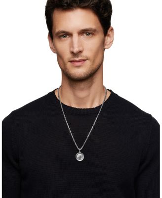 Men's Sterling Silver Maritime Compass Amulet with Black Diamond 