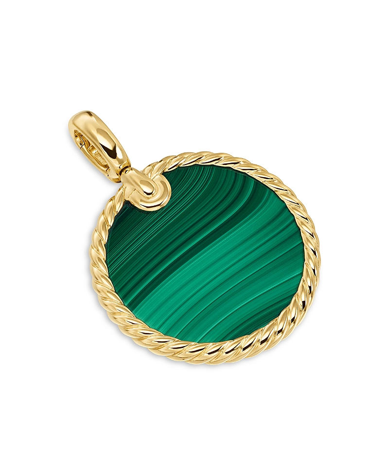 David Yurman Small Cable Disc Amulet in 18K Yellow Gold with Malachite · OS
