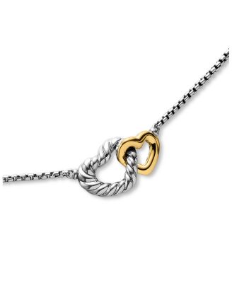 Cable Collectibles&reg; Interlocking Heart Necklace in Sterling Silver with 18K Yellow Gold, 16.4mm