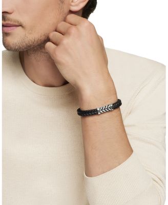 Men's Sterling Silver Chevron Woven Rubber Bracelet, 6mm