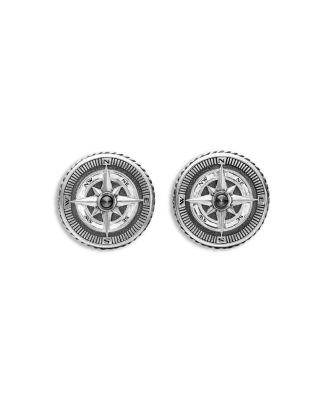 Sterling Silver Maritime Compass Cufflinks with Black Diamonds
