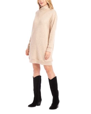 Faux Wrap Turtleneck Sweater Knit Dress