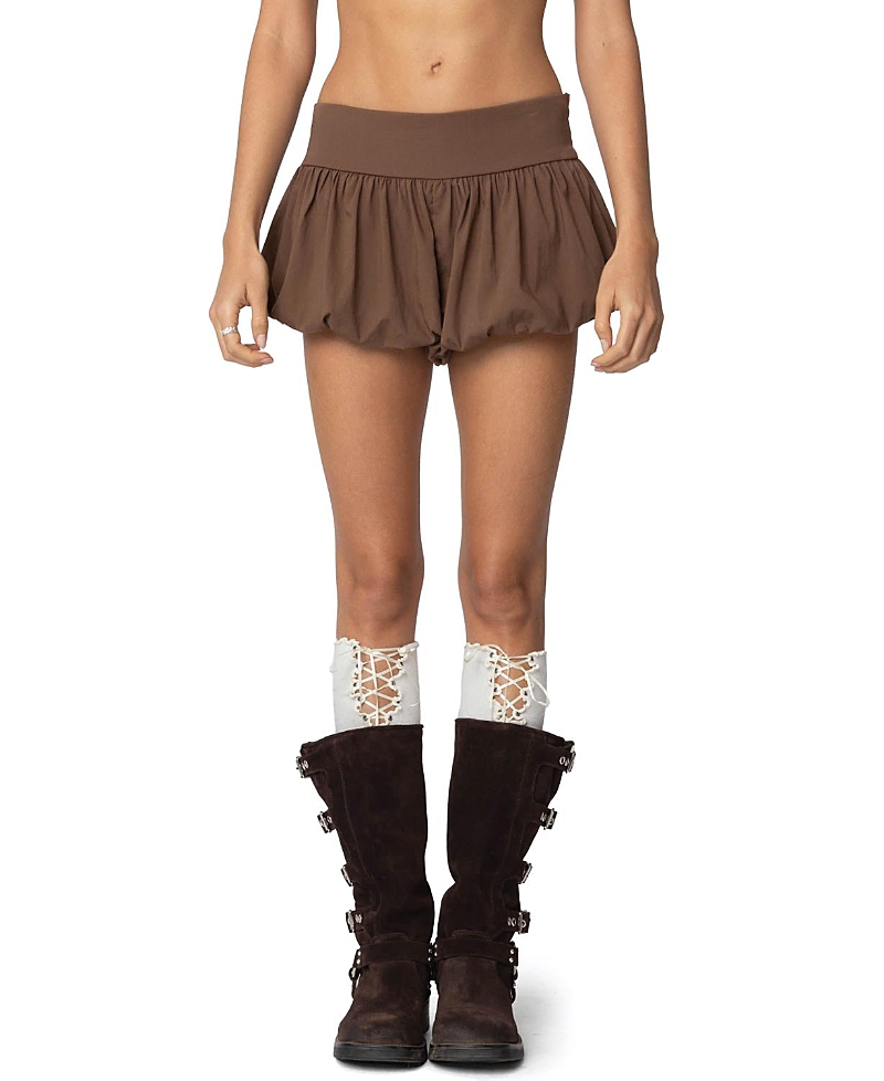 Edikted Adrianna Bubble Micro Shorts In Brown