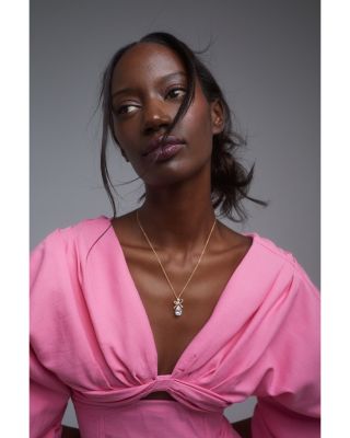 Macaron Cubic Zirconia Pear Bow Pendant Necklace, 16-18&amp;quot;