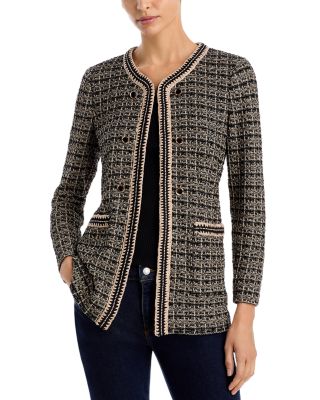 Misook Contrast Trim Tweed Knit Jacket