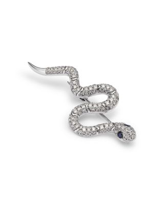 Black & White Diamond Snake Brooch in 14K White Gold, 1.00 tcw