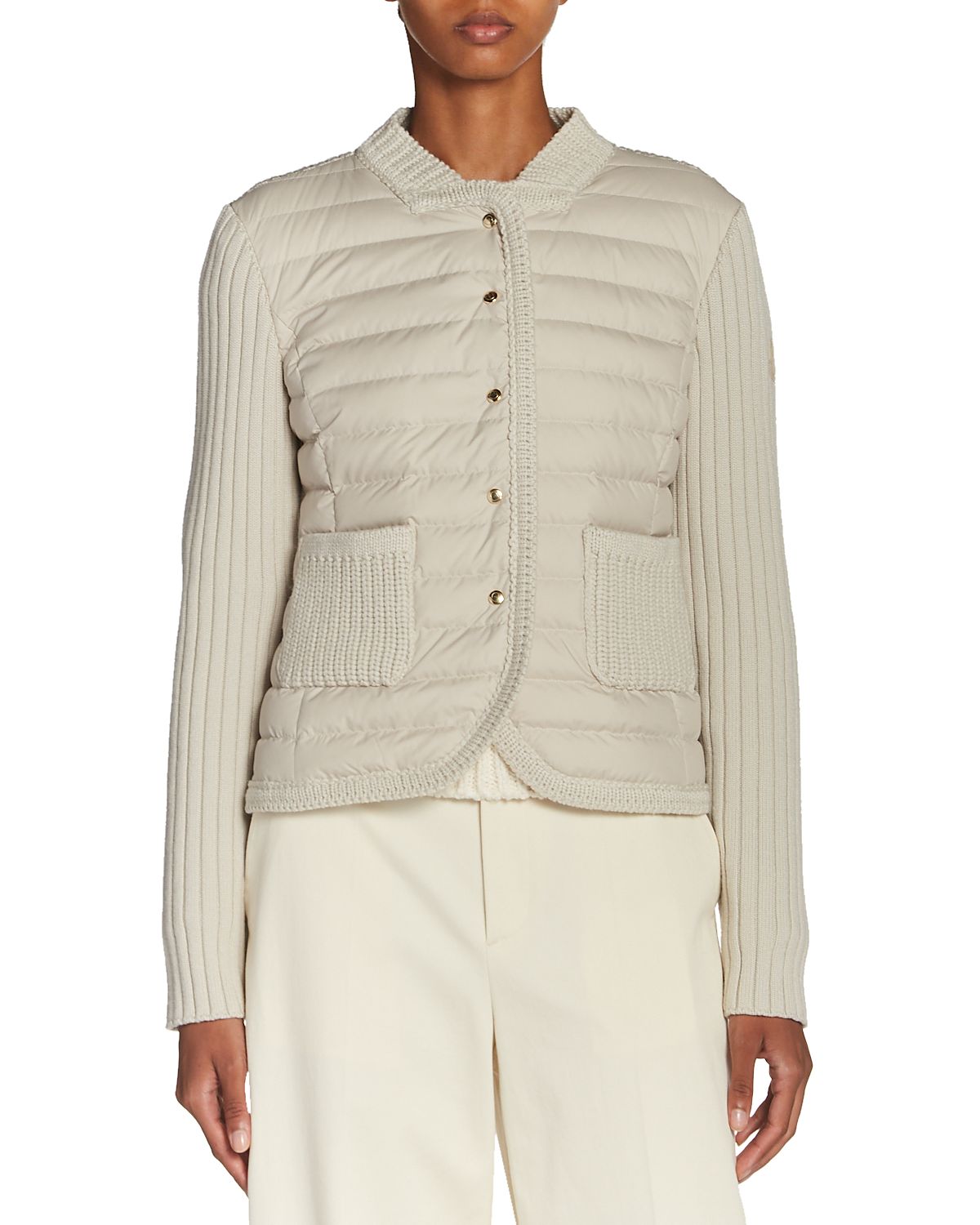 Moncler Mixed Media Leather Cardigan