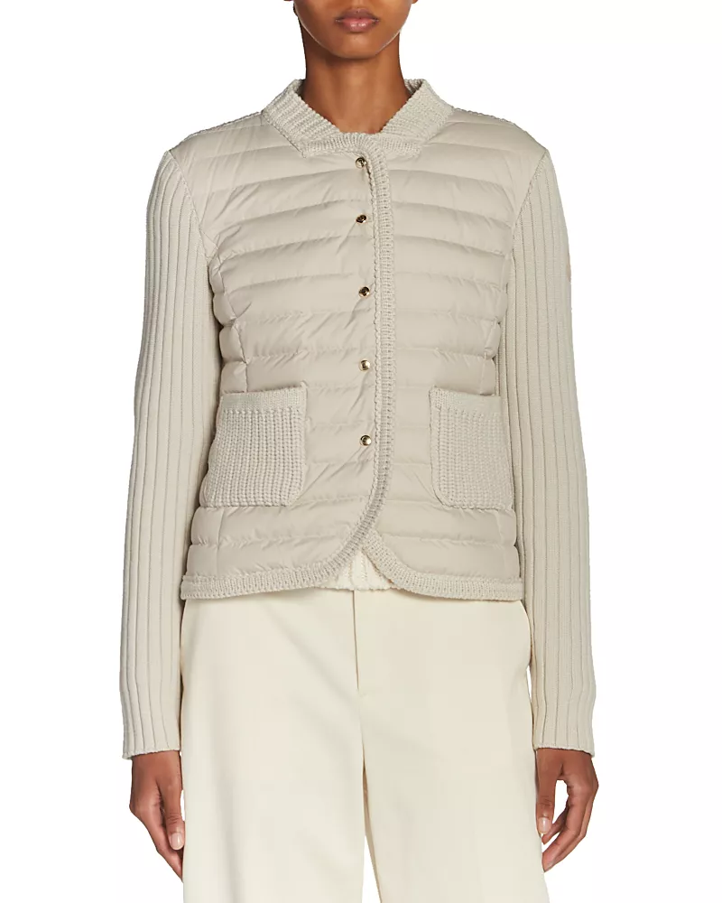 Moncler Mixed Media Leather Cardigan