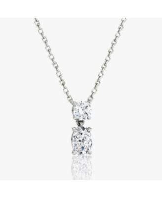  Signature Duo Drop Necklace in 14K White Gold, .75ctw Round Brilliant & Oval Lab Grown Diamonds
