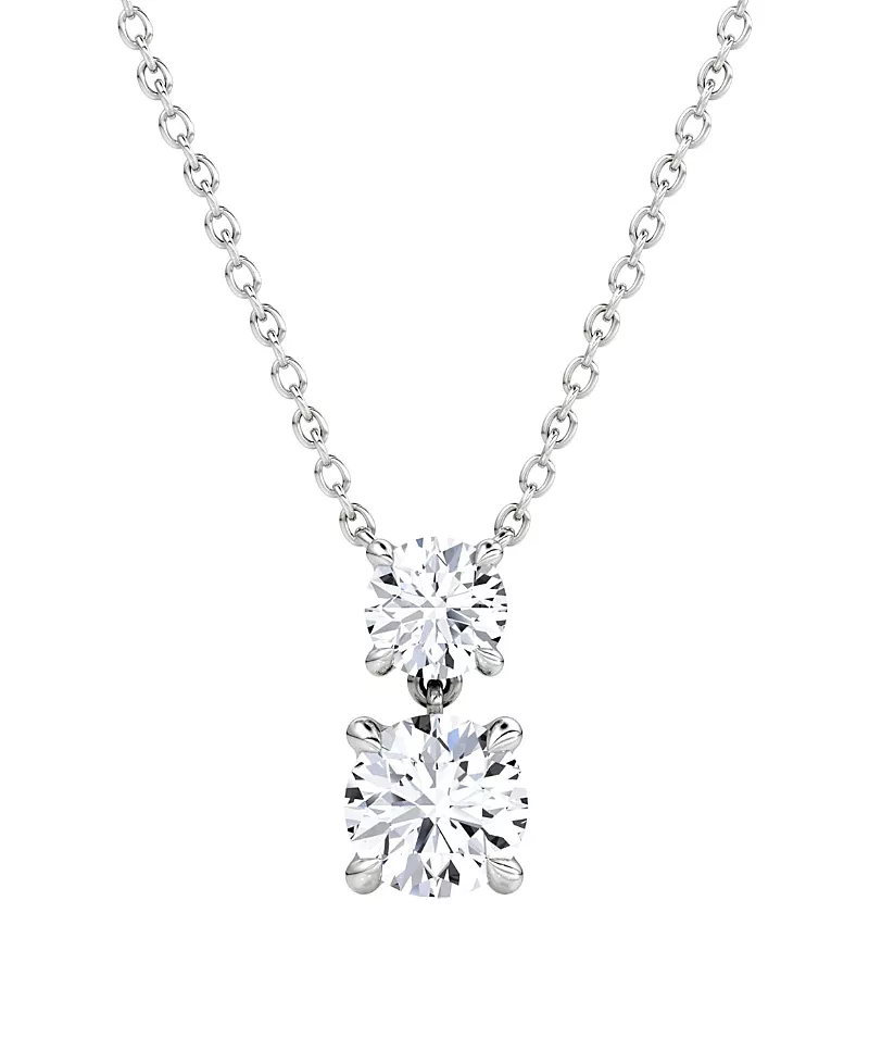 Vrai Signature Duo Drop Necklace in 14K White Gold, 1.5ctw Round Brilliant Lab Grown Diamonds
