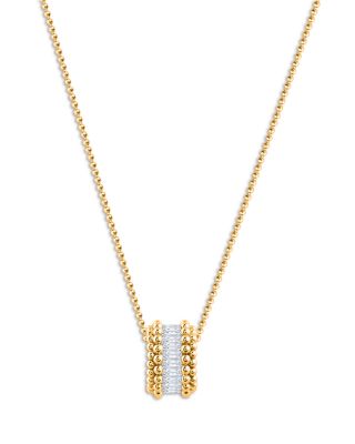 Diamond Baguette Beaded Pendant Necklace in 18K Yellow Gold, 0.35 tcw, 16"-20"