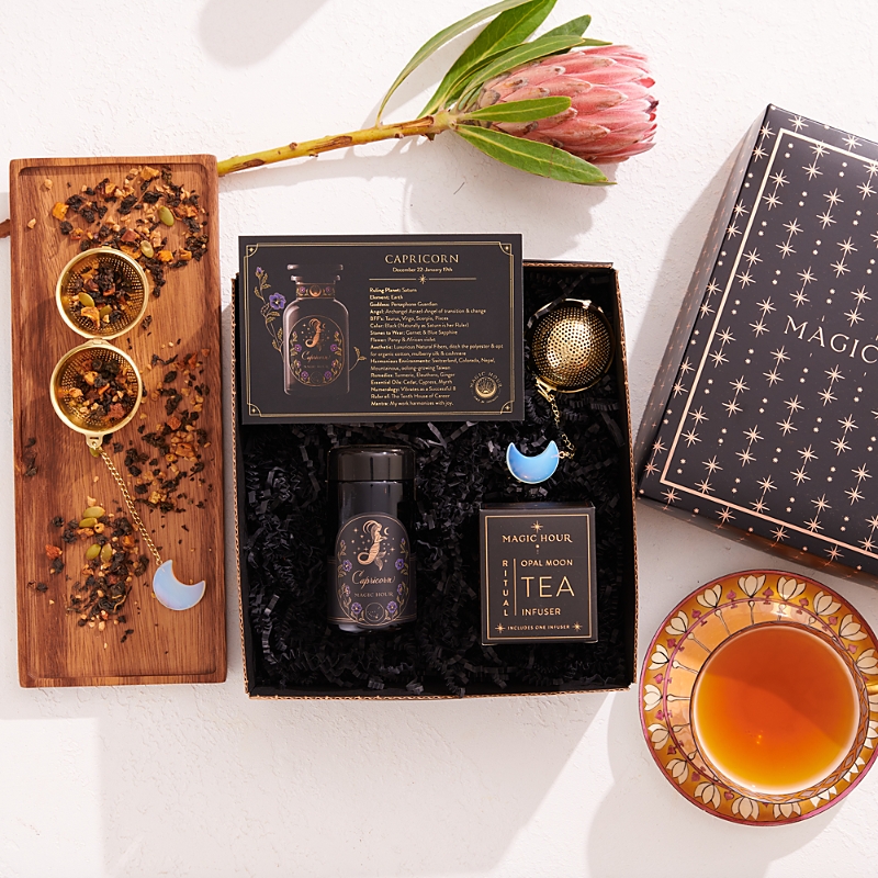 Magic Hour Astrology Minded Mini Gift Set With Opal Moon Strainer, Capricorn