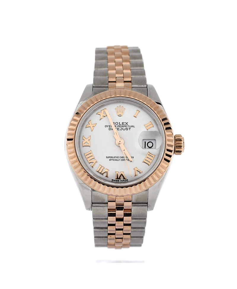 Pre-owned Pre-owned Rolex Rolex Oyster Perpetual Datejust Automatic Watch In Stainless Steel And Rose Gold 28mm In Dial Color: White