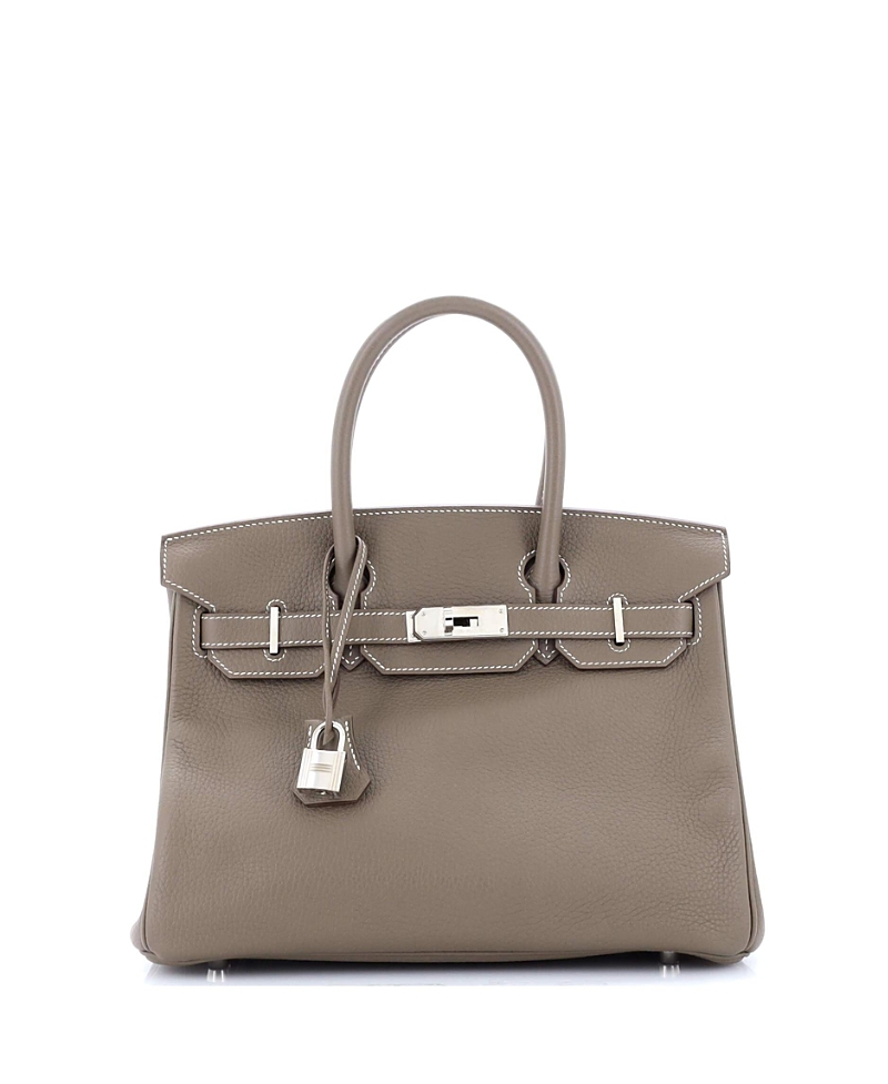 Pre-owned Pre-owned Hermes Hermes Birkin 30 Handbag Grey Clemence With Palladium Hardware In Etoupe