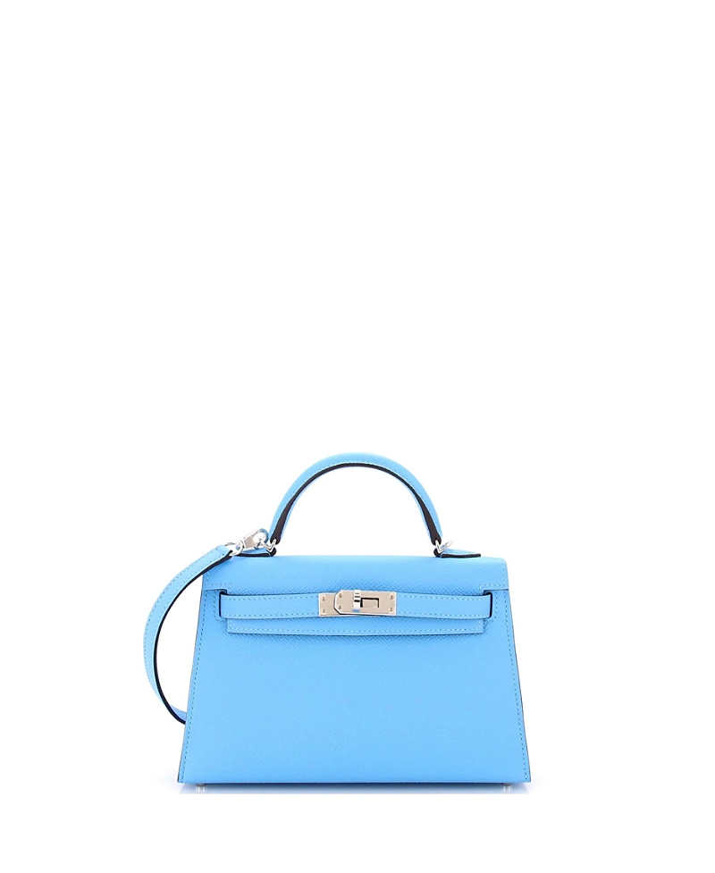 Pre-Owned Hermes Kelly 20 Handbag Blue Epsom with Palladium Hardware