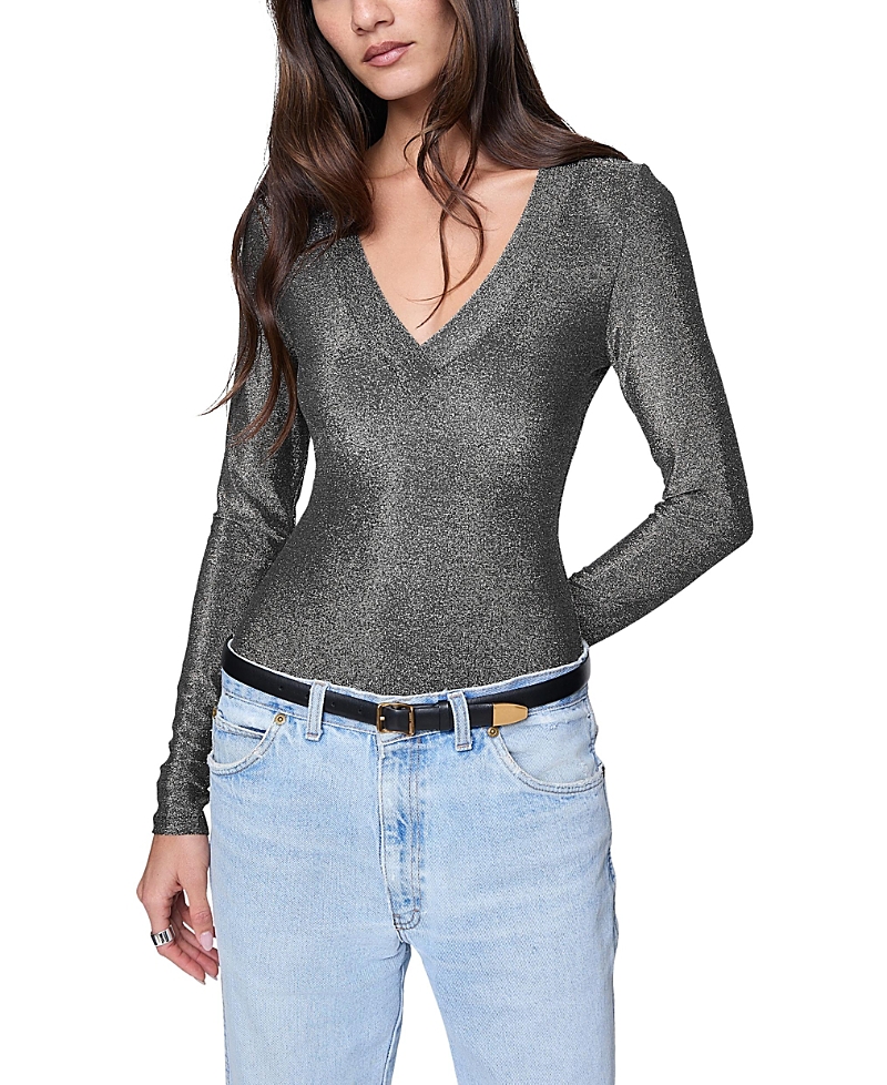 Rebecca Minkoff Alyssa Long Sleeve Bodysuit In Gunmetal