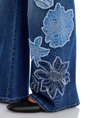 Charlee x Denim Patch Wide Legs Jeans in Medium Wash