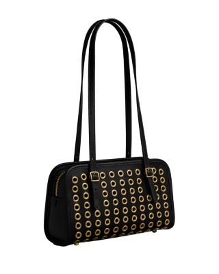 Small Grommet Detail Leather Swing Bag 