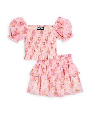 KatieJnyc - Girls' Marlee Smocked Floral Puff Sleeve Top & Brooke Skirt - Big Kid