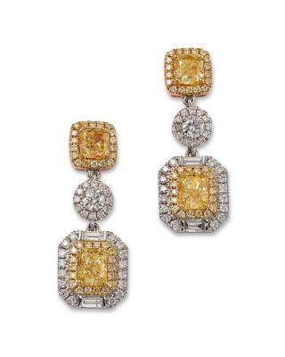 Bloomingdale's Fine Collection - Yellow & White Diamond Mixed Cut Halo Drop Earrings in 18K Yellow & White Gold, 2.75 ct. t.w.