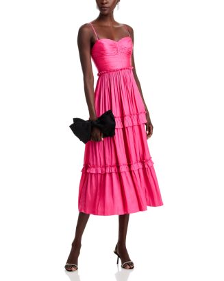 aqua metallic ruched tiered midi dress Aqua L140819 Womens Gold Metallic Ruched Tiered Midi Dress Size XL