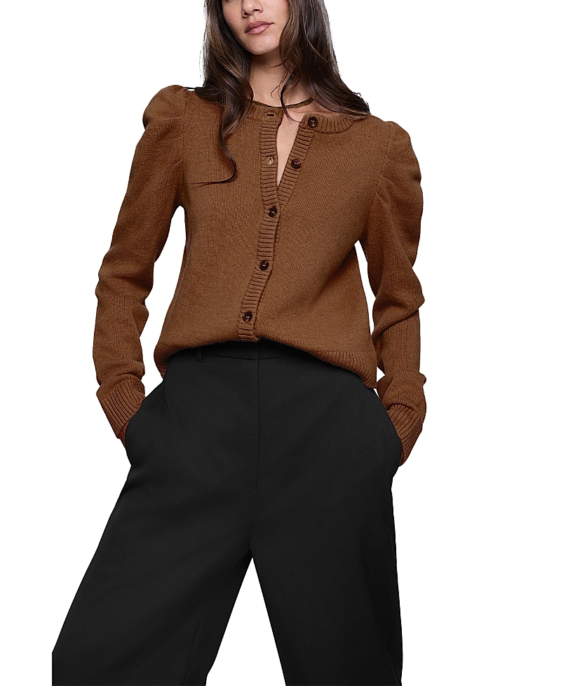 Rebecca Minkoff Janine Puff Shoulder Wool Blend Cardigan In Honey