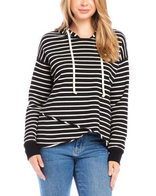 Karen Kane - Striped Asymmetric Hem Hooded Sweatshirt