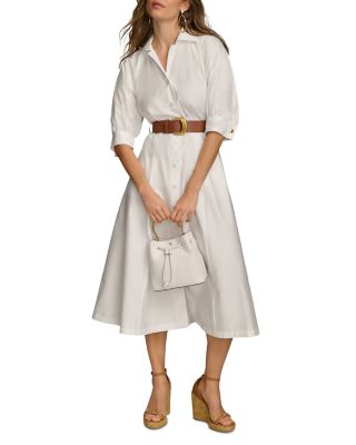 Belted A Line Midi Satin Dress