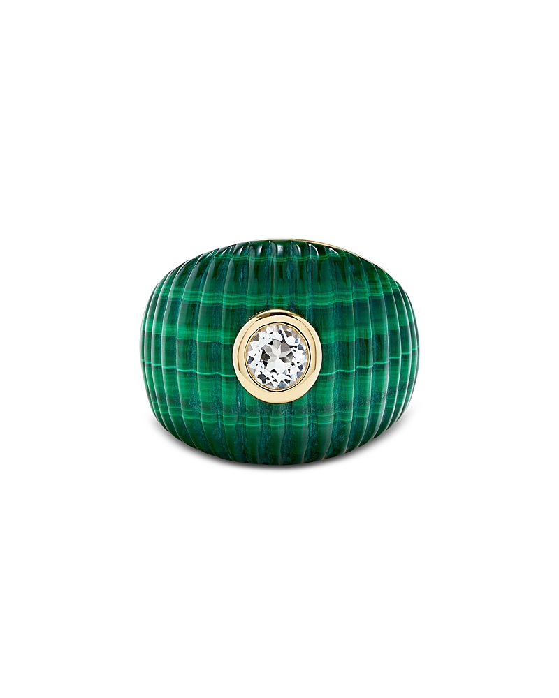 Yvonne Léon Gaufrette Bico Ob Signet Ring In Green/gold