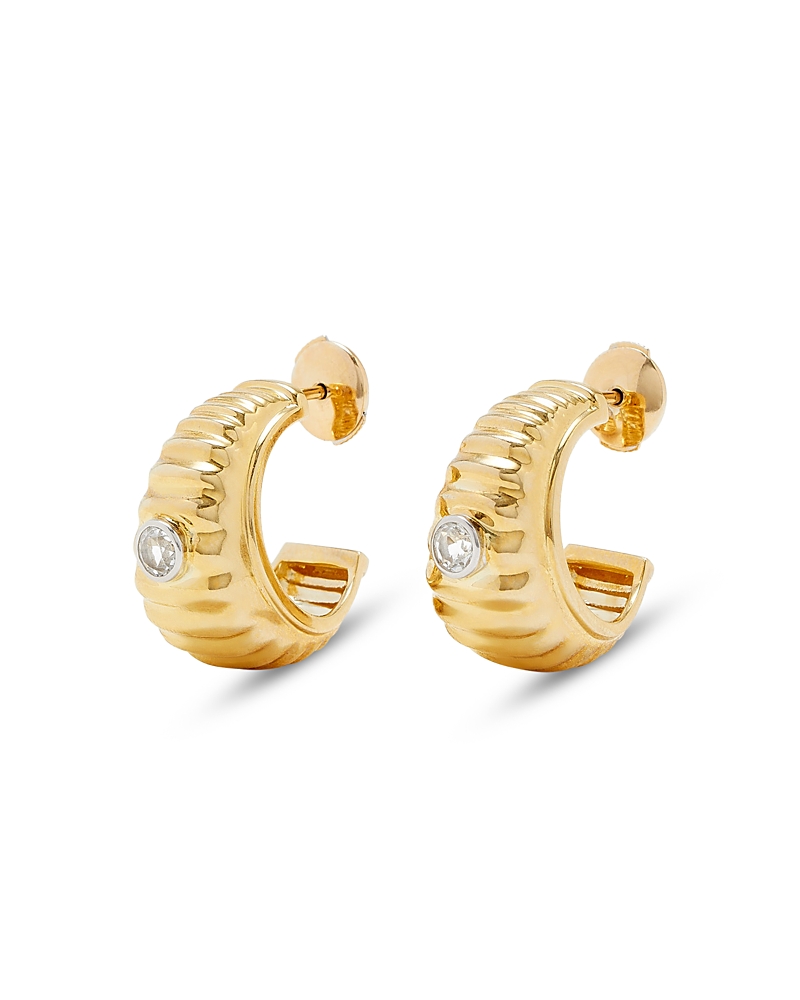 Yvonne Léon 9k Yellow & White Gold Paire De Creoles Berlingot White Topaz Hoop Earrings In Gold