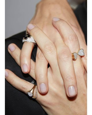 9K Yellow Gold Grey Diamond Mini Wave Ring & Grey Diamond Pear Signet Ring Set