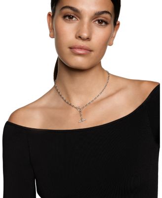 DY Madison&reg; Pav&eacute; Diamond Toggle Chain Necklace in Sterling Silver, 3mm