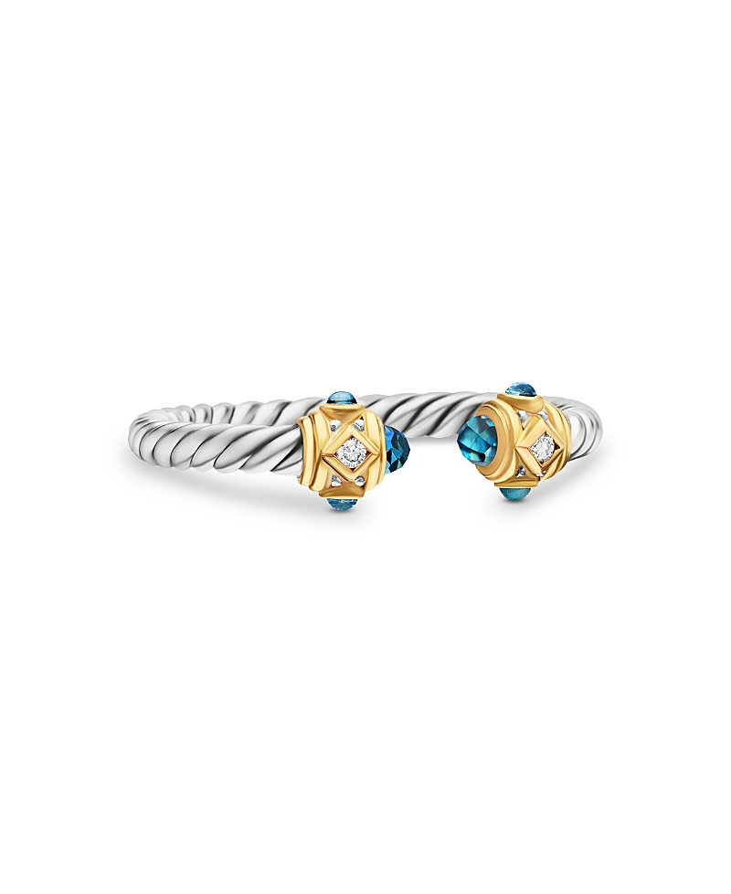 David Yurman Renaissance Ring in Sterling Silver with Hampton Blue Topaz, 14K Yellow Gold & Diamonds