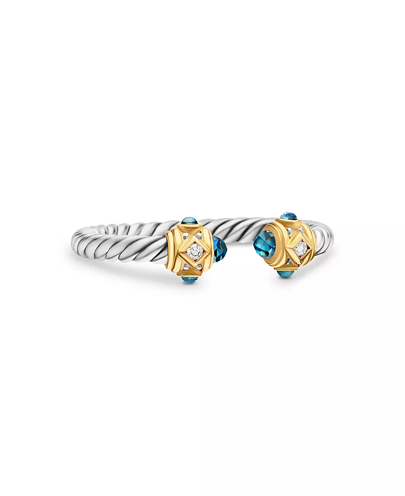 David Yurman Renaissance Ring in Sterling Silver with Hampton Blue Topaz, 14K Yellow Gold & Diamonds