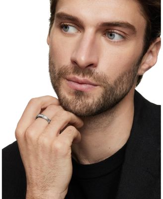 Men's Hex Station Band Ring in Sterling Silver with Diamonds, 6mm