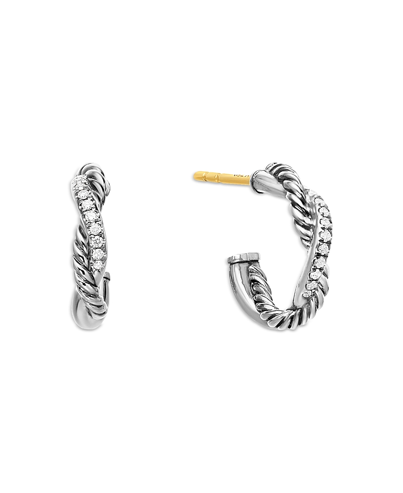 David Yurman Sterling Silver Petite Infinity Huggie Hoop Earring with Diamonds