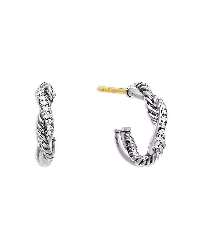 David Yurman Sterling Silver Petite Infinity Huggie Hoop Earring with Diamonds