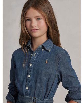 Girls' Denim Shirt Dress with Belt - Big Kid