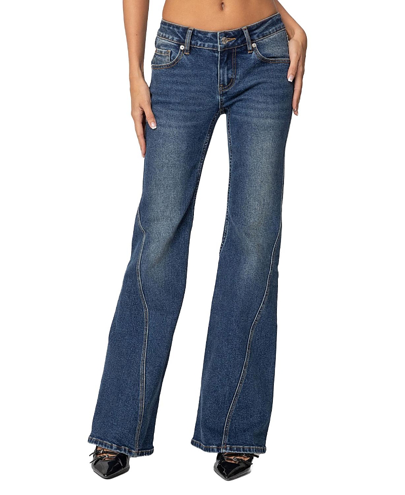 Edikted Colton Boot Cut Low Rise Jeans In Blue