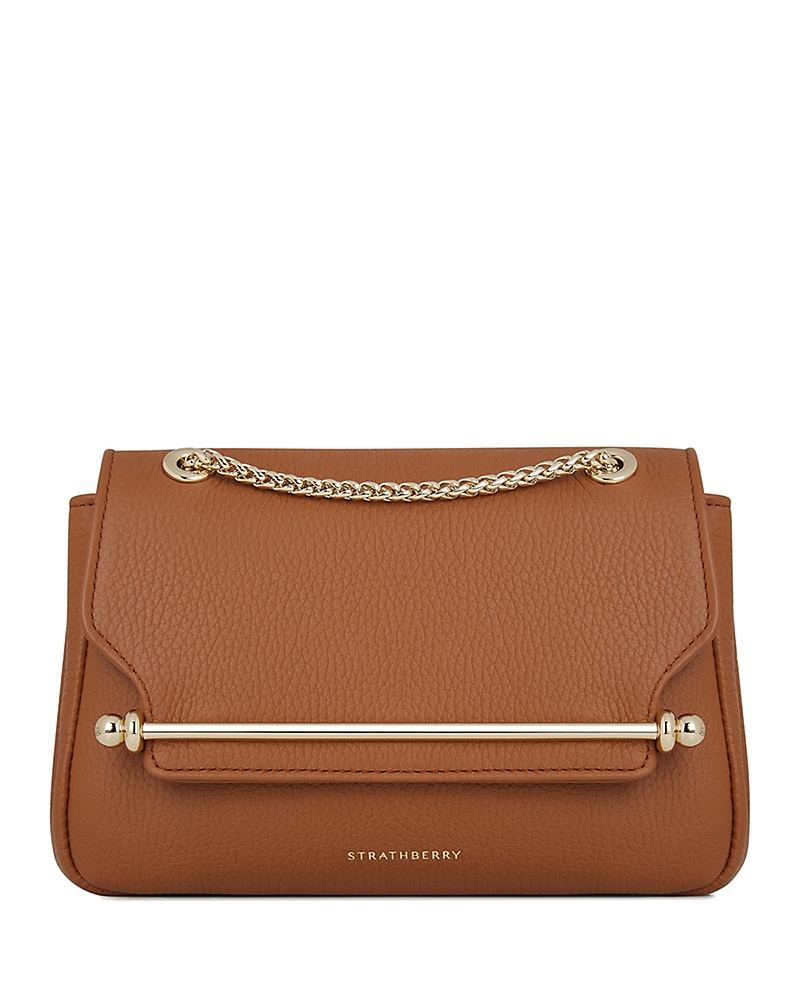 Strathberry East/west Soft Mini Leather Convertible Crossbody In Tan/light Gold