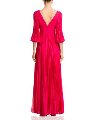 Chiffon Pleated V Neck Gown