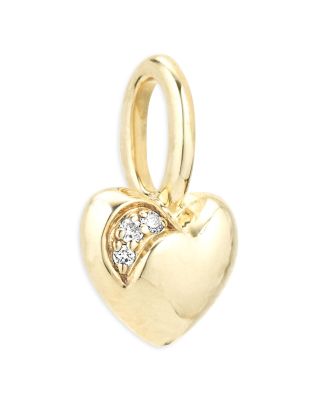 9K Yellow Gold Diamond Puff Heart Charm Pendant