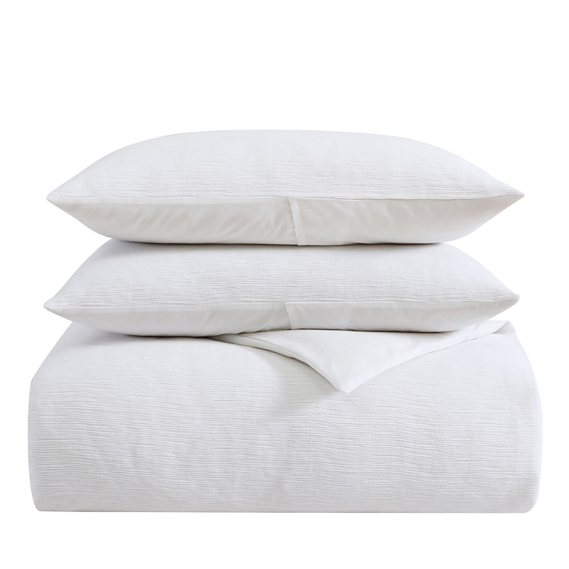 Vera Wang Solid Textured Pleats Charcoal Cotton King Duvet Cover Set In White