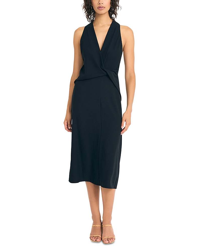 Luxely Sleeveless Twist Front Midi Dress In Black