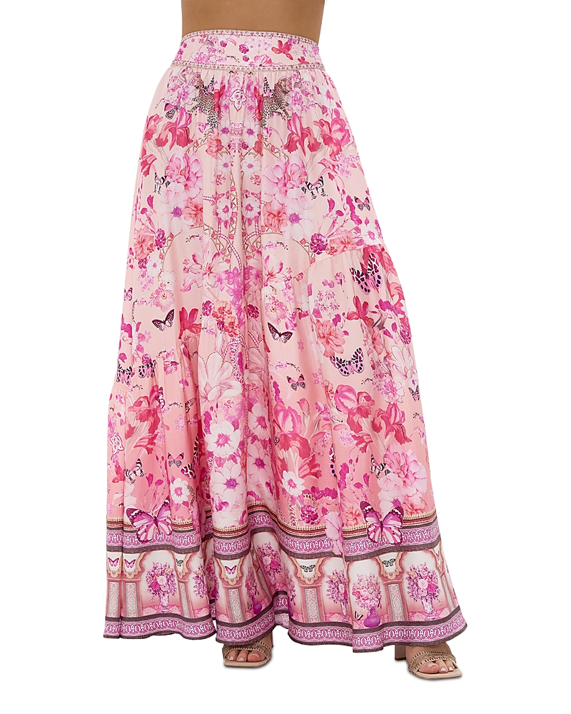 Camilla Floral Embellished Silk Maxi Skirt In Botanical Novella