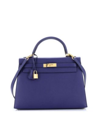 Pre-Owned Hermes Kelly 32 Handbag Blue Epsom with Gold Hardware