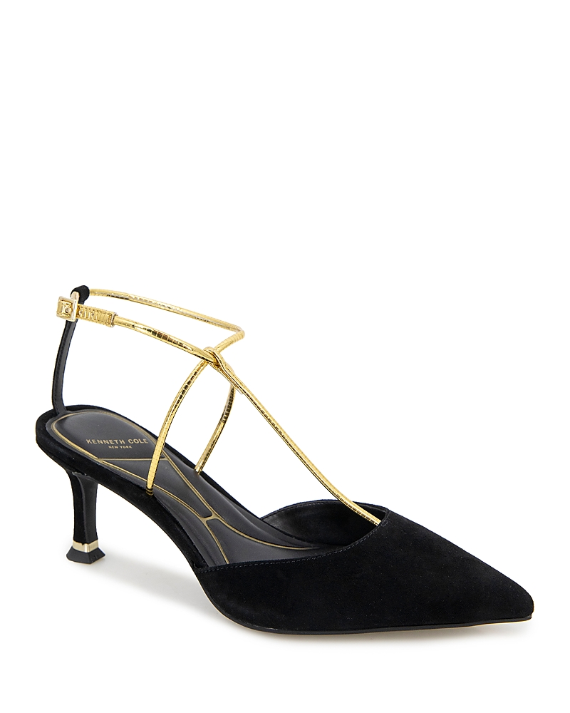 Kenneth Cole Umi T-strap Pointed Toe Pump In Black Suede